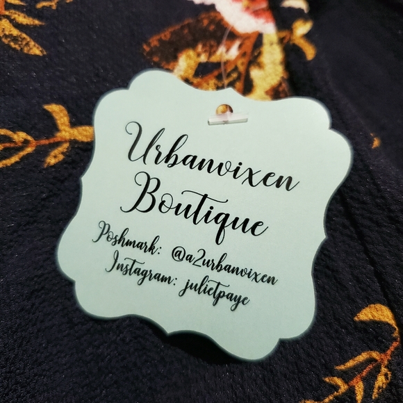 Navy Floral Bell Sleeve Keyhole Choker Blouse S - Picture 8 of 8